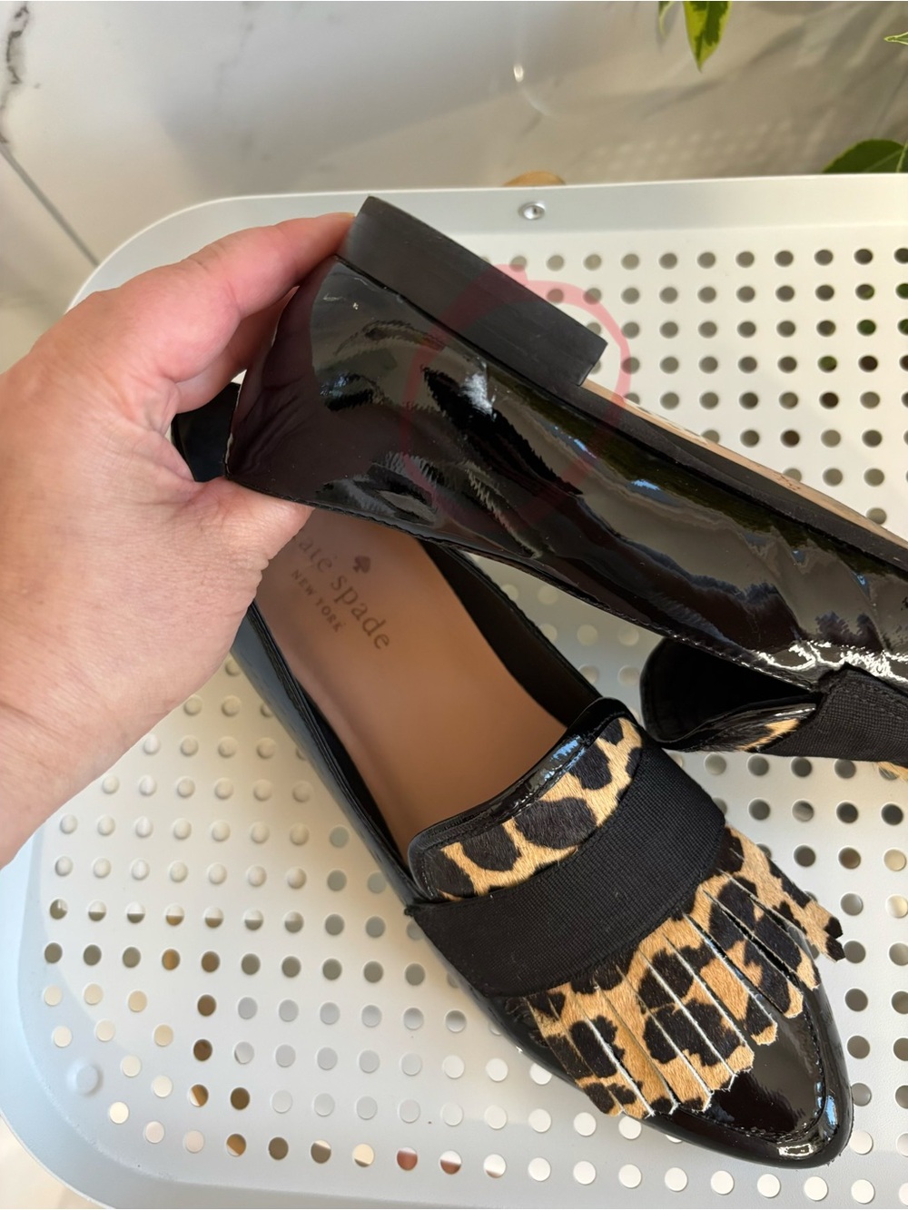 SOLD Kate Spade Trophy Leopard Calf Hair Patent Leather Kiltie Loafers - Size 6M - Picture 12 of 13